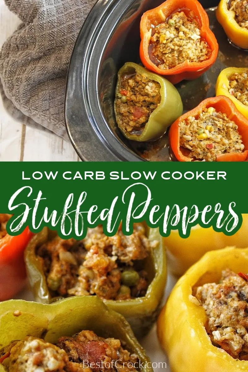 Low carb slow cooker stuffed peppers make the perfect crockpot recipe for your healthy diet that you can toss together with little effort. Stuffed Peppers with Cauliflower Rice | Low Carb Stuffed peppers Crockpot | Healthy Stuffed Peppers | Low Carb Crockpot Recipes | Crockpot Recipes with Beef | Low Carb Beef Recipes | Keto Crockpot Recipes | Keto Ground Beef Recipes #lowcarb #slowcooker via @bestofcrock
