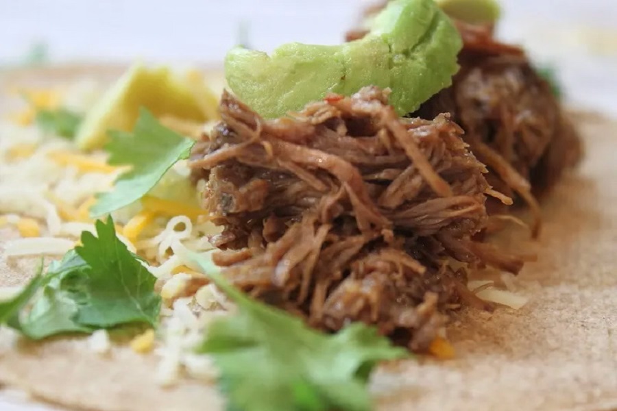 Slow Cooker Recipes with Beef Close Up of Beef Barbacoa Tacos