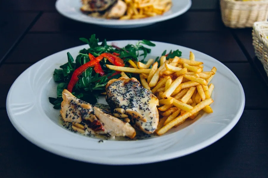 Slow Cooker Recipes with Chicken Close Up of a Plate of Chicken with Fries and Greens