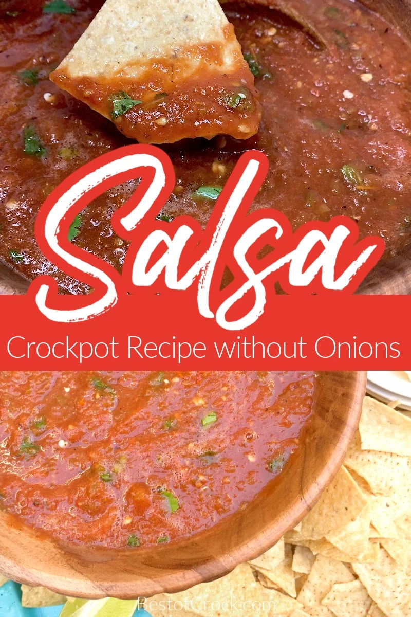 Using a crockpot salsa without onions recipe can provide you with amazing, flavorful homemade salsa without the fear of onions if you have a food allergy. Homemade Dip Recipe | Party Recipes | Homemade Salsa Recipe Without Onions | Fresh Salsa Recipe | Recipes for Onion Allergies | Party Planning | Party Food #salsa #recipe via @bestofcrock