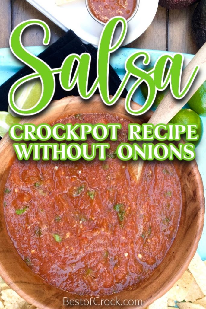 Using a crockpot salsa without onions recipe can provide you with amazing, flavorful homemade salsa without the fear of onions if you have a food allergy. Homemade Dip Recipe | Party Recipes | Homemade Salsa Recipe Without Onions | Fresh Salsa Recipe | Recipes for Onion Allergies | Party Planning | Party Food #salsa #recipe