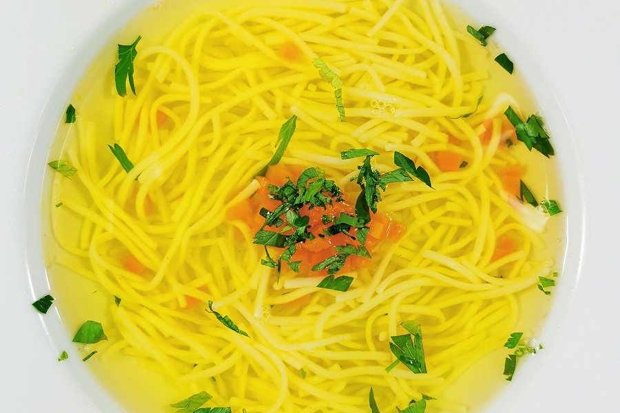 How to Make Instant Pot Chicken Noodle Soup Overhead View of a Bowl of Chicken Noodle Soup