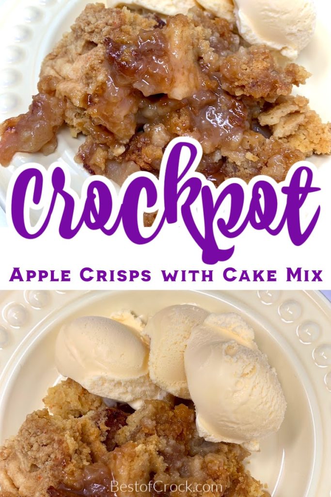 Making an apple crisp is easier when you use this easy crockpot apple crisp with cake mix recipe that is filled with flavor. Slow Cooker Apple Crisp Recipe | Crockpot Dessert Recipe | Slow Cooker Dessert Recipe | Crockpot Recipes with Apples | Apple Crisp without Oats | Cake Mix Apple Crisp #dessert #crockpot