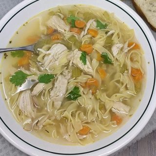 Instant Pot Soups for Winter Overhead View of a Bowl of Chicken Noodle Soup