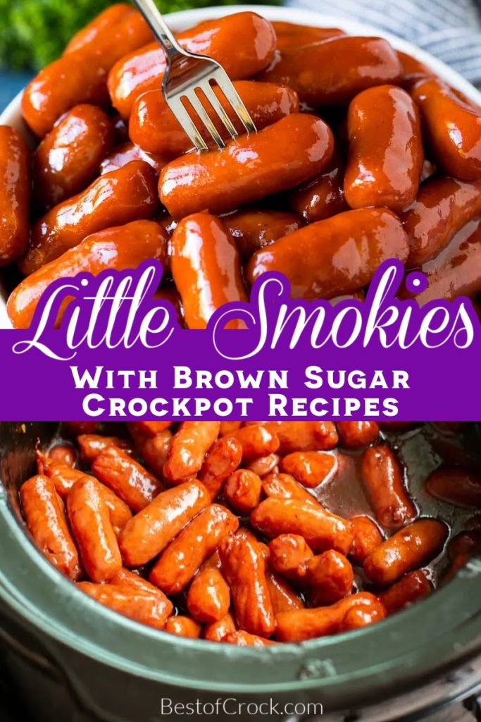 Crockpot little smokies with brown sugar recipes make the best crockpot party recipe for appetizers and finger foods. Crockpot Party Recipes | Party Appetizer Recipes | Crockpot Finger Foods | Slow Cooker Little Smokies with Bacon | Cocktail Weenie Recipes #crockpot #sausage