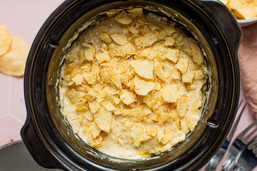 Crockpot Hashbrown Casserole Recipe Crockpot with Casserole Inside Topped with Chips