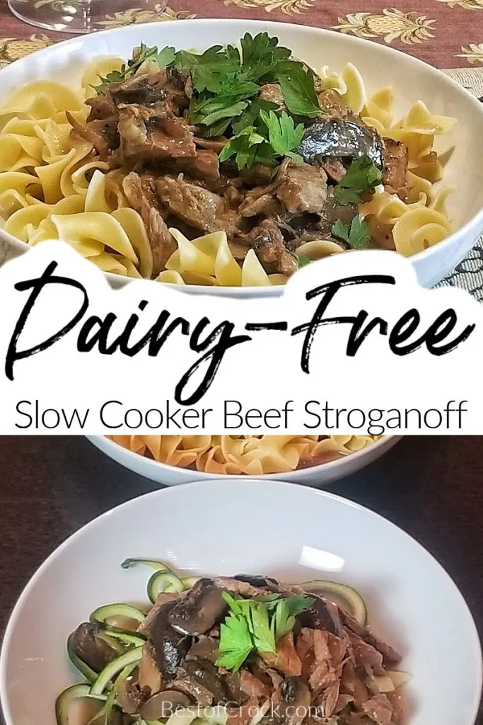 This dairy free slow cooker beef stroganoff recipe is so delicious you won’t even know it does not have dairy! Add this easy crockpot recipe to your weekly meal plan! Dairy Free Mushroom Stroganoff | Gluten Free Beef Stroganoff Slow Cooker | Dairy Free Beef Recipes | Dairy Free Pasta Recipes | Dinner Recipes without Dairy | Crockpot Recipes without Dairy | Pasta Recipes Slow Cooker #slowcooker #dairyfree