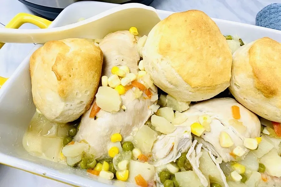 Healthy Instant Pot Family Dinners Close Up of a Platter of Chicken Pot Pie Casserole