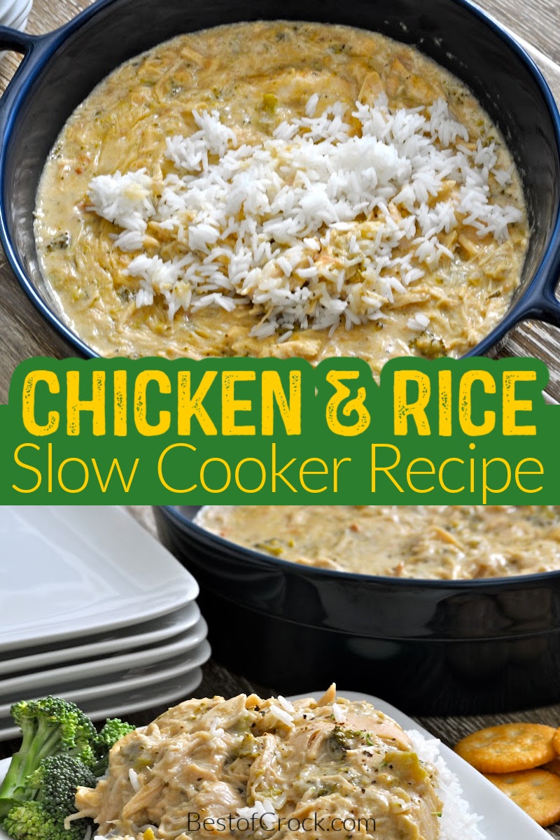 Slow cooker chicken and rice an easy crockpot recipe that will help with meal planning so you can save time in the kitchen and serve a meal everyone enjoys. Chicken and Rice Soup | Chicken and Rice Casserole Crockpot | Slow Cooker Chicken Recipes | Crockpot Recipes with Chicken | Healthy Chicken Recipe | Chicken and Canned Soup Recipes | Healthy Crockpot Recipes #slowcookerrecipes #chickenrecipes via @bestofcrock