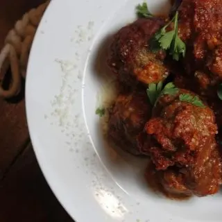 Crockpot Meals for Valentines Day Overhead View of a Plate of Italian Meatballs