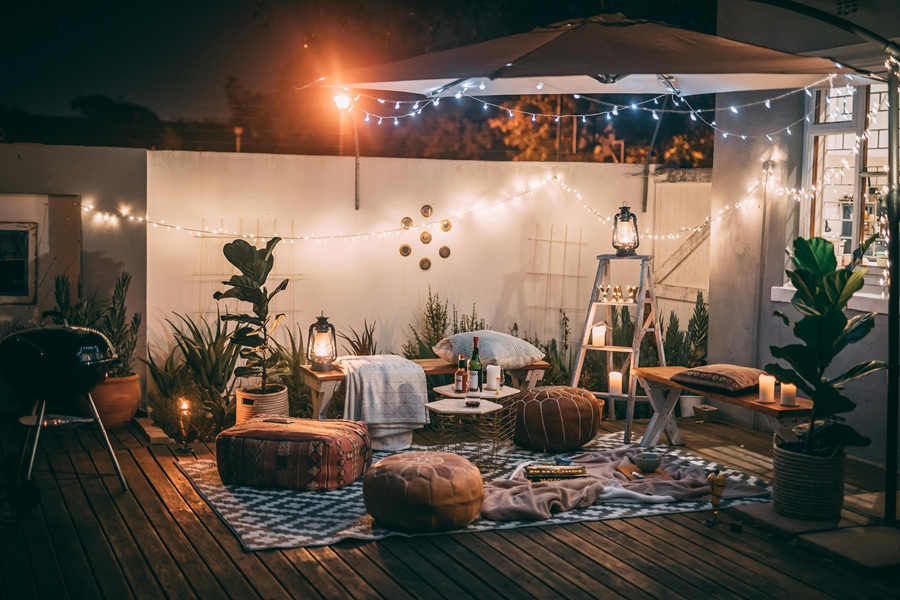 Date Night Crockpot Recipes a Date Night Setting in a Yard with String Lights, a Table, and Seating