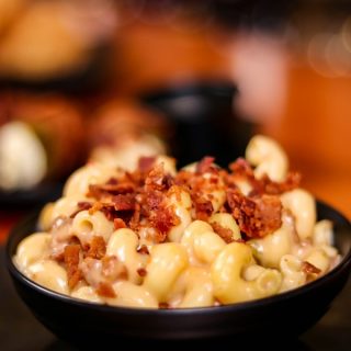 Instant Pot Mac and Cheese Recipes Close Up of a Bowl of Mac and Cheese Topped with Bacon