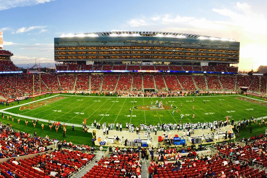 Super Bowl Appetizers a Football Stadium Filled with Fans During a Game