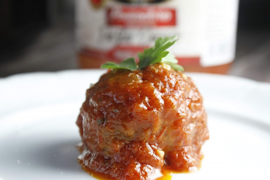 Super Bowl Appetizers Close Up of a Single Meatball