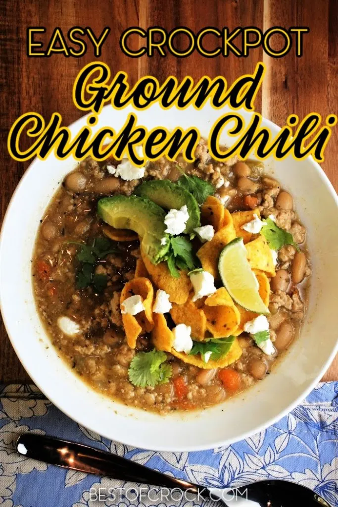 This crockpot ground chicken chili recipe is easy to make and low in fat, making it perfect for a healthy diet. Friends and family are sure to enjoy this homemade chili recipe, too! Slow Cooker Chicken Chili | Crockpot White Chicken Chili | Homemade Chili Recipe | Homemade Chili with Chicken | How to Make Chili in a Crockpot | Crockpot Dinner Recipes | Slow Cooker Comfort Food Recipes | Crockpot Recipes with Chicken #crockpot #chili