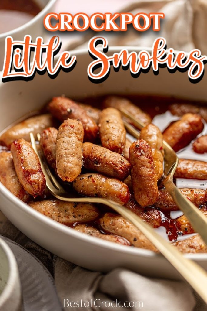 This crockpot little smokies with grape jelly and BBQ sauce recipe is savory and sweet! It's perfect as a crockpot side dish or appetizer! Crockpot Party Recipes | Crockpot Appetizer Recipes | Crockpot Snack Recipes | Crockpot Cocktail Weenies | Slow Cooker Little Smokies Recipes | Cocktail Sausage Recipes | Crockpot BBQ Recipes | Summer Slow Cooker Recipes | Crockpot Recipes for Holiday Parties | Game Day Recipes | Game Day Slow Cooker Recipes #crockpotrecipes #appetizers