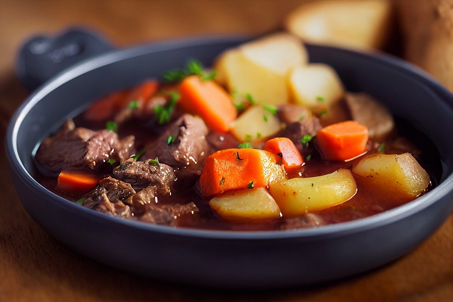 Instant Pot Whole30 Recipes with Beef Close Up of a Bowl of Beef Stew with Potatoes and Carrots