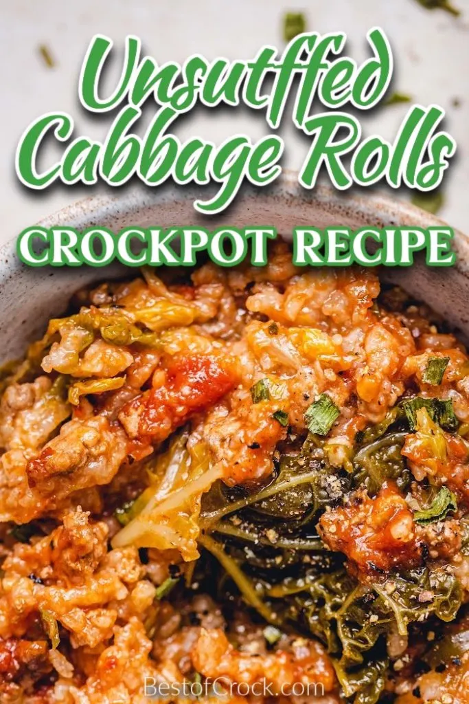 Crockpots make enjoying unstuffed cabbage rolls so much easier. This is an easy crockpot recipe that provides a healthy dinner for the whole family. Healthy Crockpot Recipes | Family Dinner Recipes | Crockpot Cabbage Recipes | Healthy Cabbage Recipes | Crockpot Lunch Recipes | Party Recipes | Crockpot Recipes for a Crowd | Recipes with Cabbage | Vegetable Recipes #crockpotrecipes #healthyrecipes