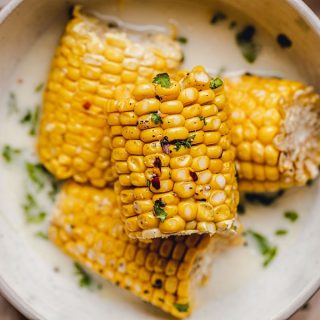 Crockpot Corn on the Cob with Coconut Milk Recipe Overhead View of Cobs on a Dish