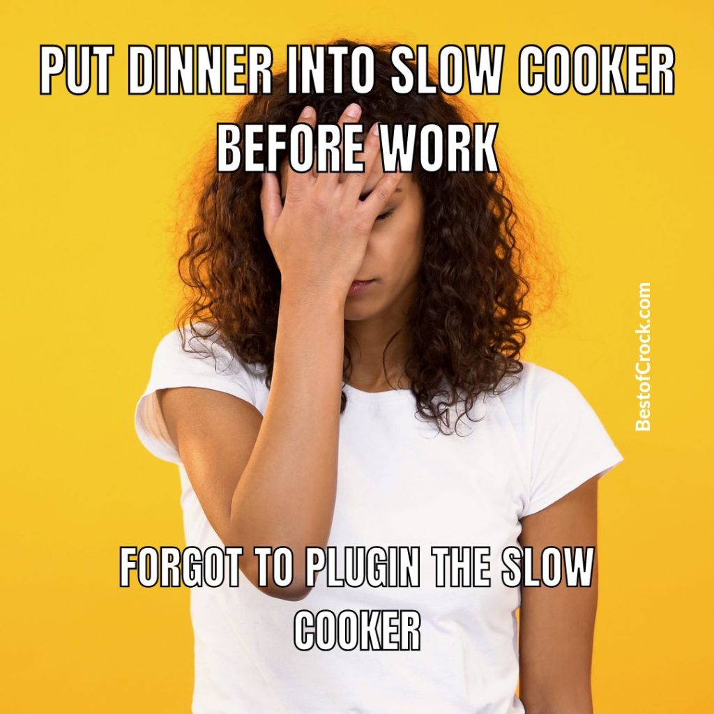 Crockpot Jokes Put dinner into slow cooker before work, forgot to plugin the slow cooker.