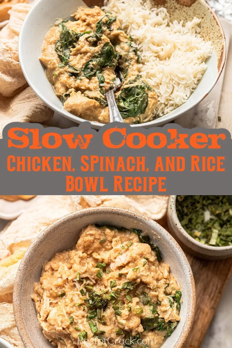Our nutrient filled slow cooker chicken and spinach rice bowl recipe is an easy dinner recipe to add to your meal prep planning. Slow Cooker Dinner Recipe | Slow Cooker Dinner with Chicken | Easy Dinner Recipe | Chicken Bowl Recipe | Easy Slow Cooker Dinner Recipe | Crock Pot Recipe with Spinach | Healthy Slow Cooker Dinner Recipe | Clean Dinner Recipe #slowcookerrecipe #chickendinner via @bestofcrock
