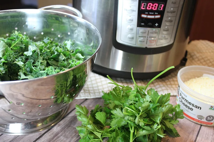 I Love my Instant Pot Memes Close Up of an Instant Pot and a Strainer with Parsley Inside