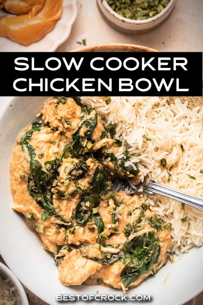 Our nutrient filled slow cooker chicken and spinach rice bowl recipe is an easy dinner recipe to add to your meal prep planning. Slow Cooker Dinner Recipe | Slow Cooker Dinner with Chicken | Easy Dinner Recipe | Chicken Bowl Recipe | Easy Slow Cooker Dinner Recipe | Crock Pot Recipe with Spinach | Healthy Slow Cooker Dinner Recipe | Clean Dinner Recipe #slowcookerrecipe #chickendinner