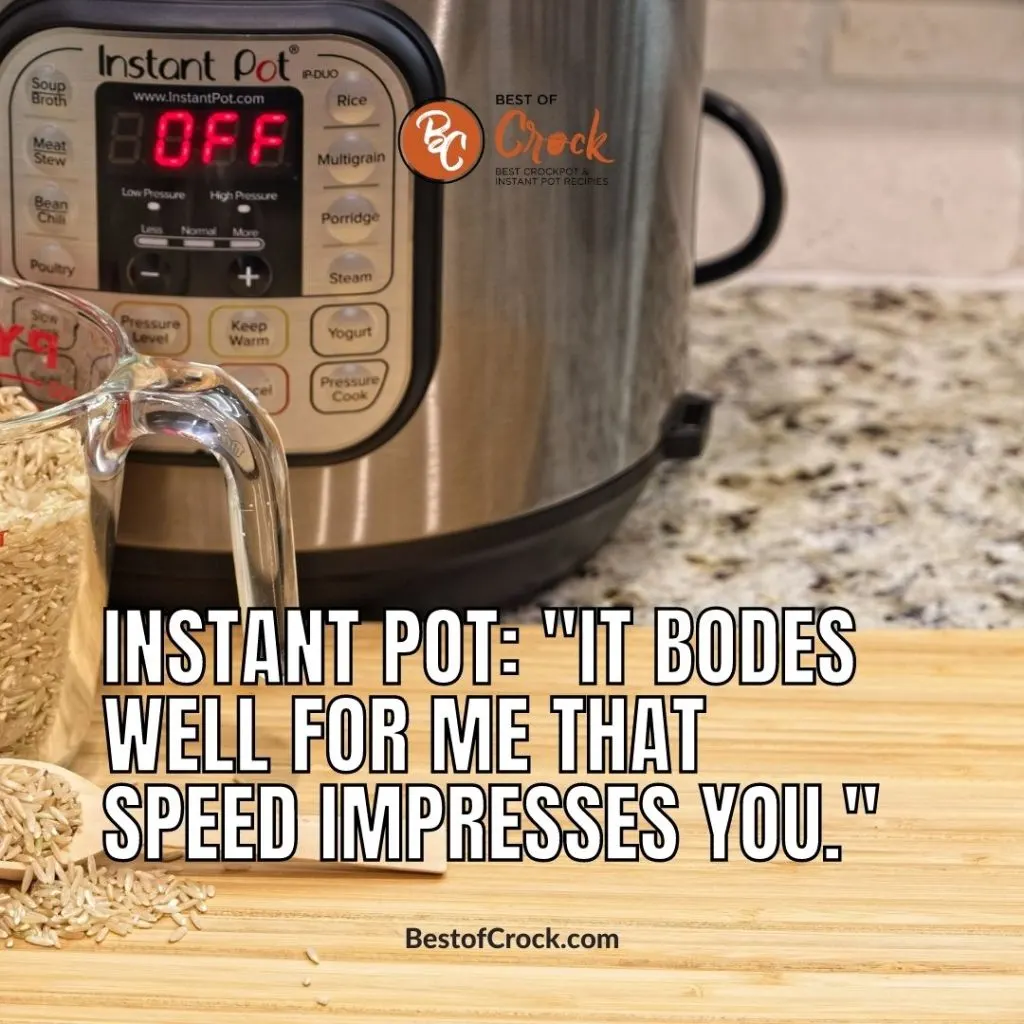 Time Saving Instant Pot Jokes Instant Pot: “It bodes well for me that speed impresses you.”