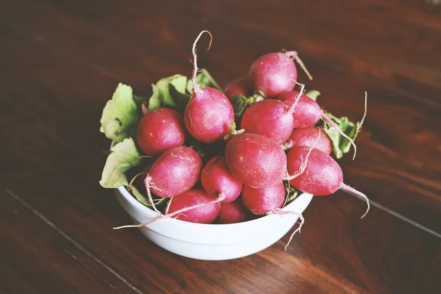 Funny Food Puns Close Up of a Bowl of Radishes