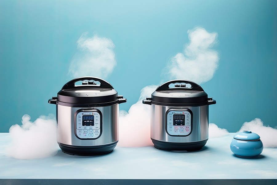 Funniest Instant Pot Memes Two Instant Pots Sitting on a Blue Surface with Steam Coming From the Tops
