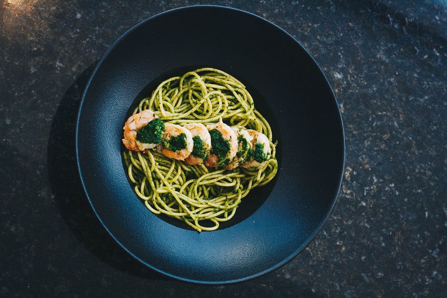 Crockpot Shrimp Pasta Recipes Zucchini Noodles on a Plate with a Single Row of Shrimp On Top