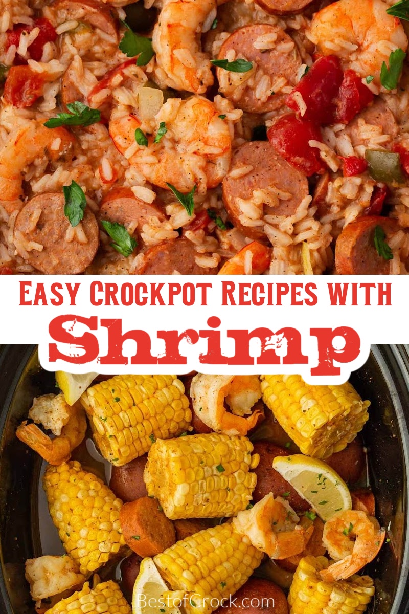 Your meal planning is done with these easy crockpot dinner recipes with shrimp! Make a delicious seafood dinner any night of the week! Crockpot Seafood Recipes | Slow Cooker Dinner Recipes | Slow Cooker Shrimp Recipes | Shrimp Recipes for Two | Ways to Cook Shrimp | Frozen Shrimp Ideas | Crockpot Date Night Reicpes | Slow Cooker Dinner Party Recipes | Crockpot Recipes for Two | Easy Dinner Recipes | Easy Shrimp Dinners