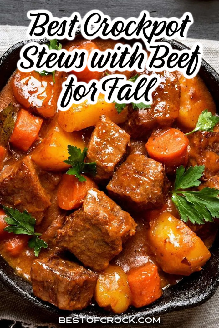 The best crockpot stews with beef for fall are filled with flavor and easy to make, and the leftovers mean saving money on groceries! Crockpot Recipes with Beef | Fall Crockpot Recipes | Crockpot Recipes for Fall | Slow Cooker Fall Recipes | Slow Cooker Stew Recipes | Beef Stew Recipes | Beef Dinner Recipes | Crockpot Family Dinner Recipes | Fall Dinner Ideas via @bestofcrock