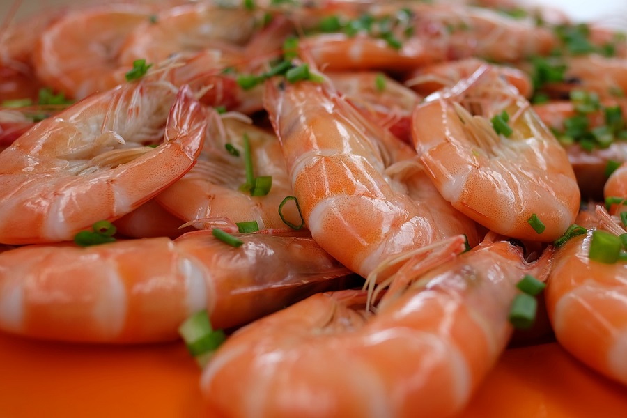 Instant Pot Shrimp Soup Recipes Close Up of Cooked Shrimp Sprinkled with Cilantro