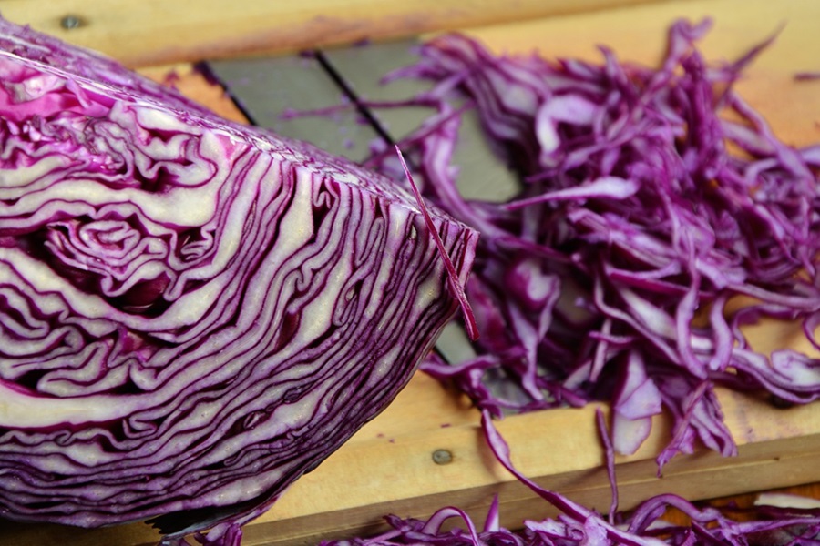 Radicchio vs Red Cabbage Close Up of Red Cabbage Cut into a Wedge