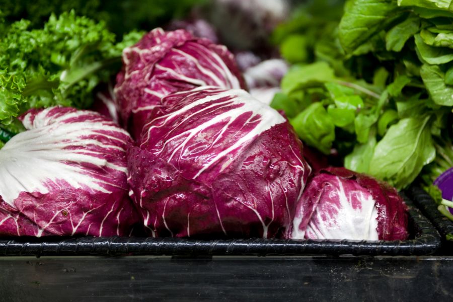 Radicchio vs Red Cabbage Close Up of Radicchio in a Produce Section at a Store