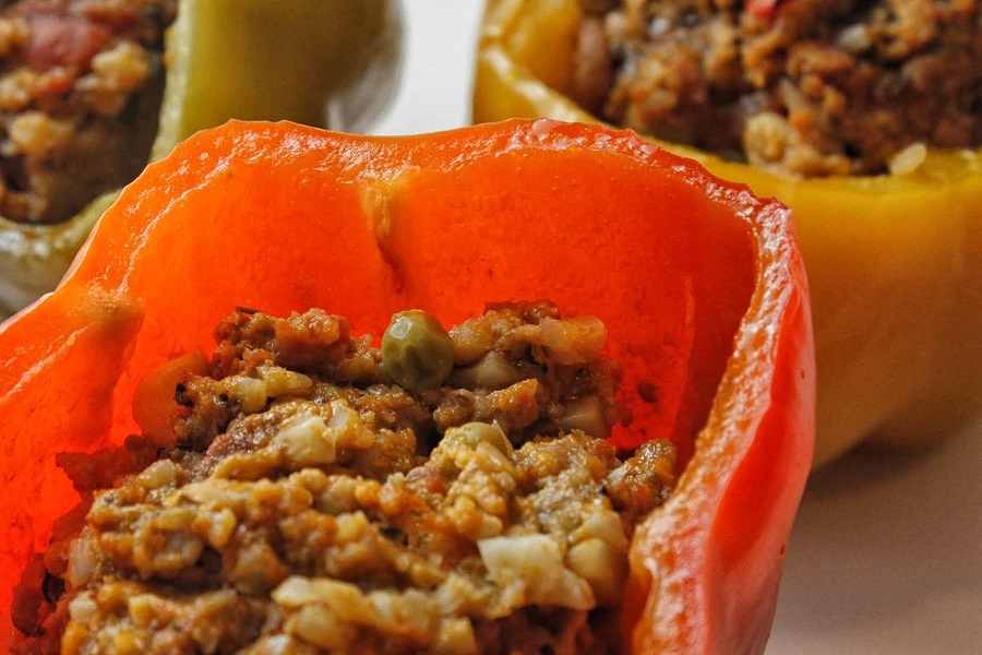 How to Make Stuffed Bell Peppers Close Up of a Red Stuffed Bell Pepper
