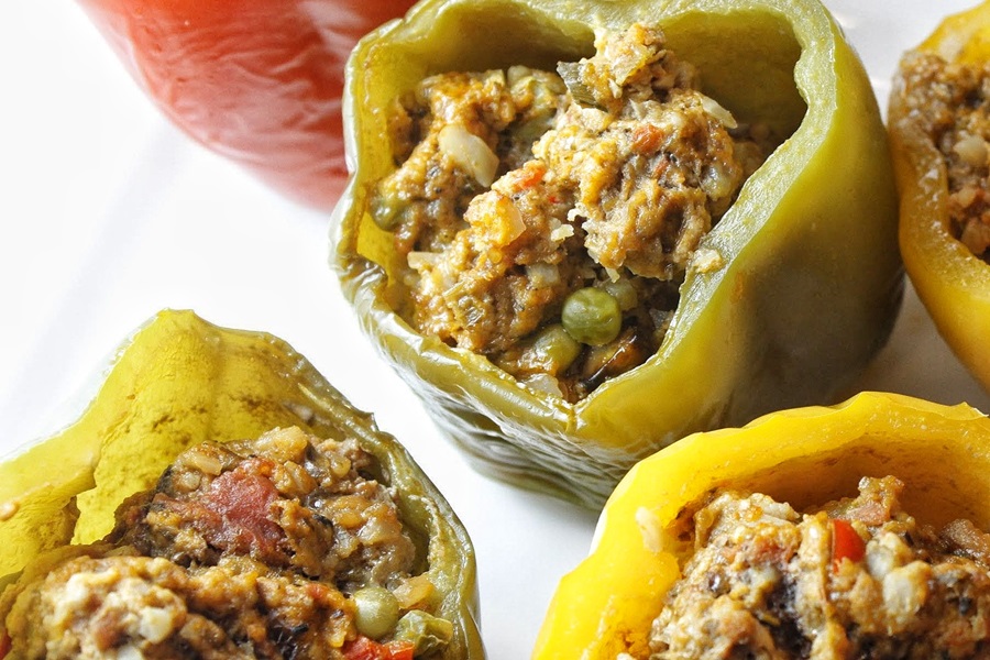 How to Make Stuffed Bell Peppers Close Up of Green and Yellow Stuffed Bell Peppers