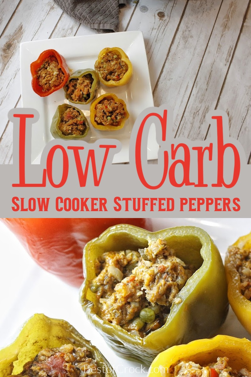 Low carb slow cooker stuffed peppers make the perfect crockpot recipe for your healthy diet that you can toss together with little effort. Stuffed Peppers with Cauliflower Rice | Low Carb Stuffed peppers Crockpot | Healthy Stuffed Peppers | Low Carb Crockpot Recipes | Crockpot Recipes with Beef | Low Carb Beef Recipes | Keto Crockpot Recipes | Keto Ground Beef Recipes via @bestofcrock