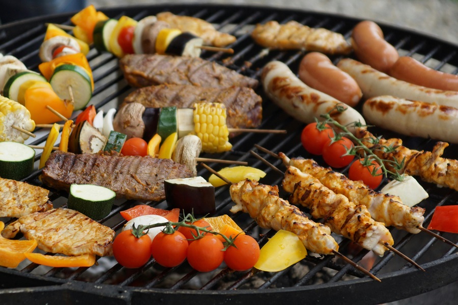 Summer Dinner Recipes for the Grill  Close Up of Kebabs on a Grill