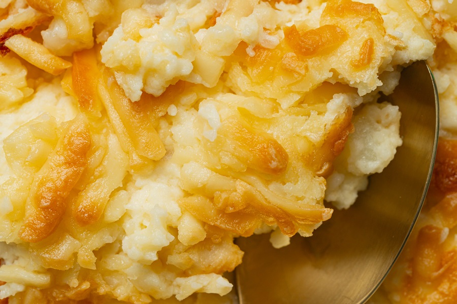 Easy Twice-Baked Mashed Potatoes Recipe Close Up of Cooked Twice Baked Potatoes