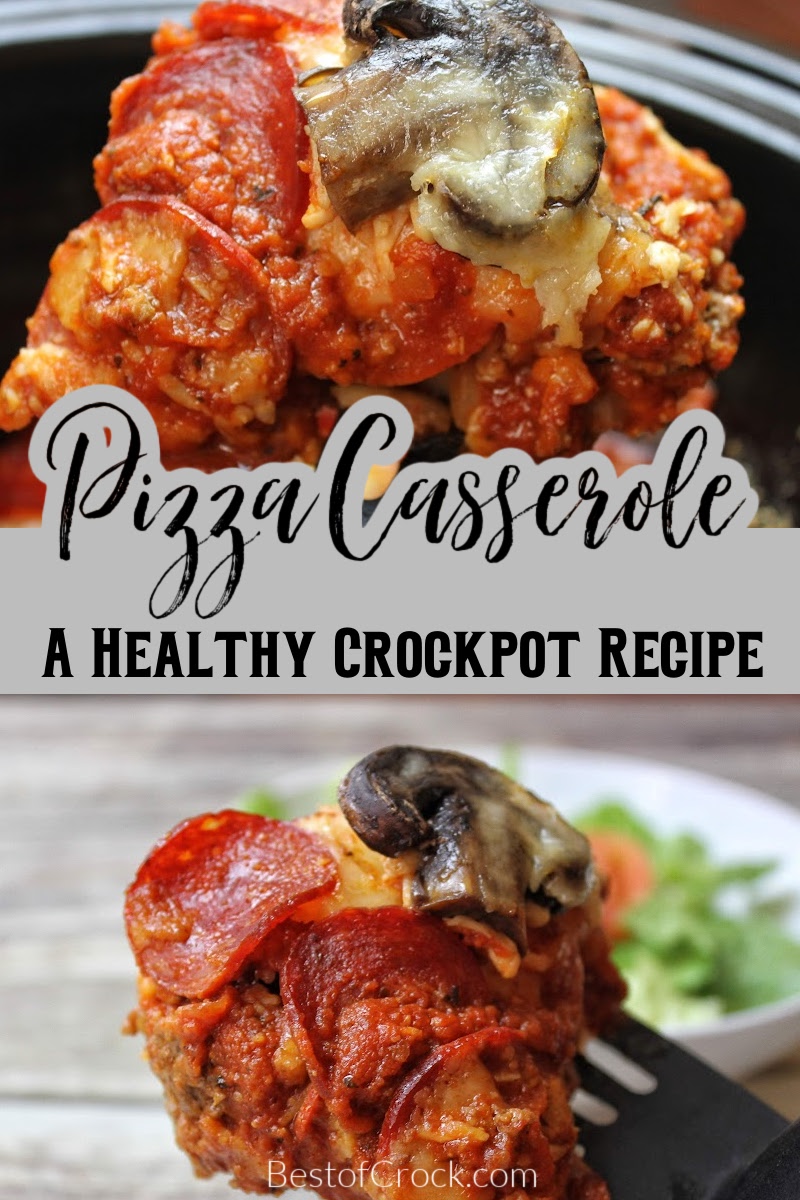 A healthy crockpot pizza casserole can really make a difference as a weight loss recipe and is a family dinner recipe that everyone will love. Crockpot Recipes for Dinner | Slow Cooker Dinner Recipe | Healthy Crockpot Recipes | Crockpot Recipes for Families | Healthy Dinner Recipes Slow Cooker via @bestofcrock