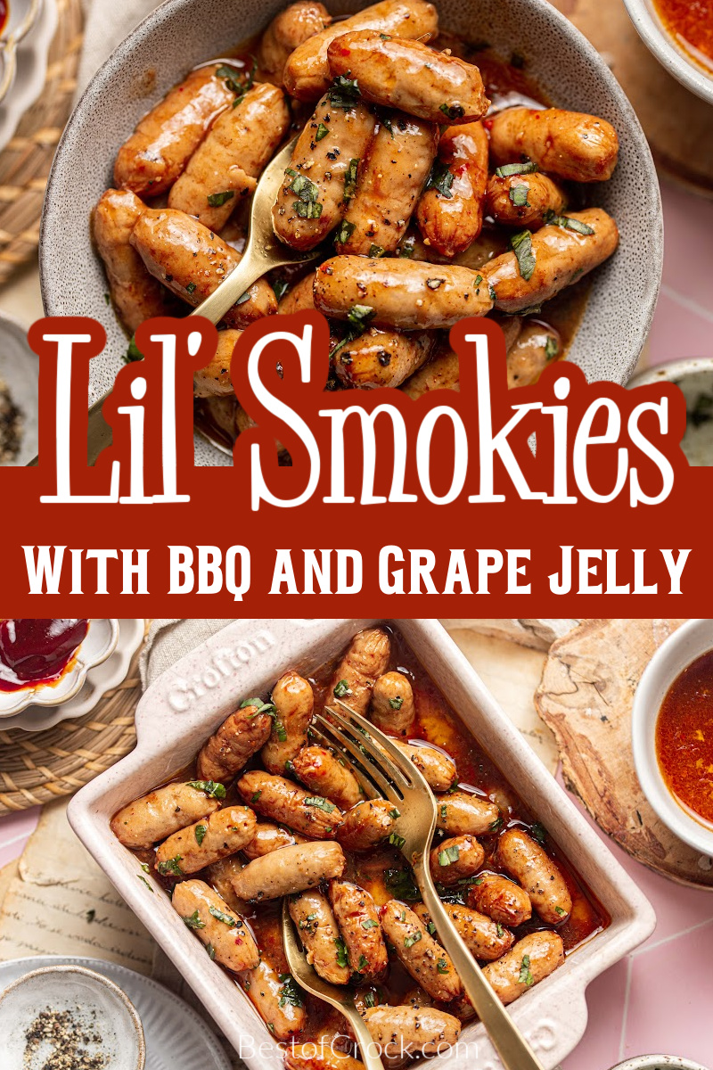 A lil smokies recipe with grape jelly and BBQ sauce is the perfect party recipe for any occasion, even for large crowds. Crockpot Party Recipes | Crockpot Appetizers | Crockpot Cocktail Weenies | Slow Cooker Little Smokies Recipes | Cocktail Weenie Recipes | Crockpot BBQ Recipes | Crockpot Recipes for Holiday Parties | Game Day Recipes | Game Day Slow Cooker Recipes | Party Appetizer Recipes | Crockpot Finger Foods | Slow Cooker Little Smokies with Bacon via @bestofcrock