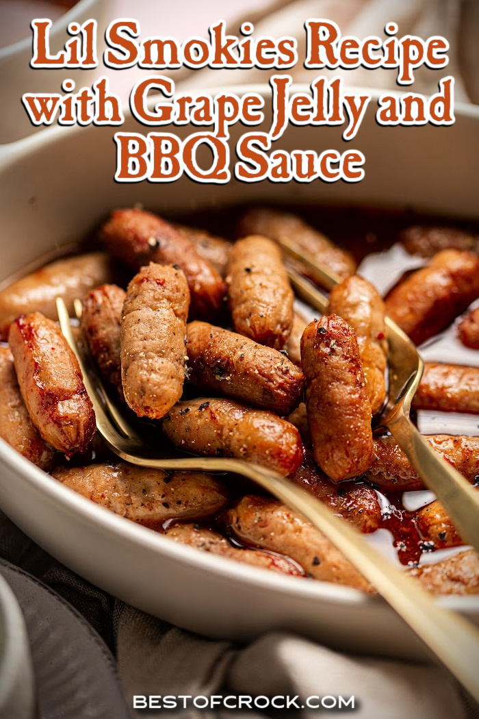 A lil smokies recipe with grape jelly and BBQ sauce is the perfect party recipe for any occasion, even for large crowds. Crockpot Party Recipes | Crockpot Appetizers | Crockpot Cocktail Weenies | Slow Cooker Little Smokies Recipes | Cocktail Weenie Recipes | Crockpot BBQ Recipes | Crockpot Recipes for Holiday Parties | Game Day Recipes | Game Day Slow Cooker Recipes | Party Appetizer Recipes | Crockpot Finger Foods | Slow Cooker Little Smokies with Bacon via @bestofcrock