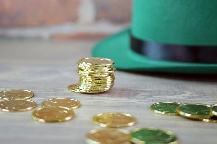 St. Patrick's Day Food Snack Ideas Gold Coins and a Leprechaun Hat on a Table