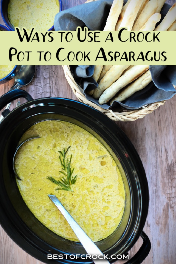 Asparagus crockpot recipes make for a perfect and easy side dish recipe so everyone can enjoy the health benefits of asparagus! Asparagus Crockpot Recipes | Chicken and Asparagus Recipes | Slow Cooker Side Dishes | Slow Cooker Recipes with Asparagus | Healthy Crockpot Recipes | Slow Cooker Recipes with Veggies via @bestofcrock